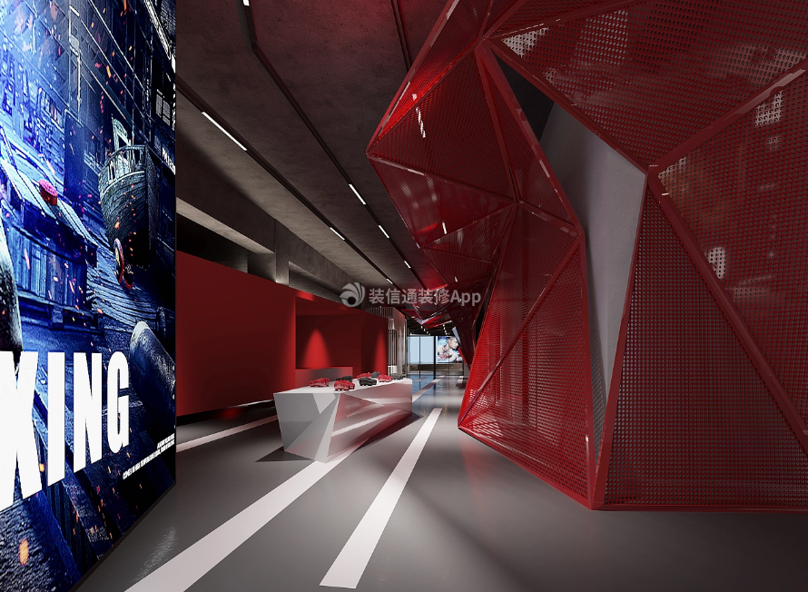 杭州900平米拳击馆前台走廊墙面装修图