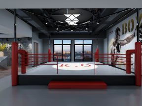 杭州320平米拳击馆擂台背景墙装修设计效果图