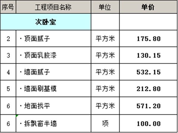 次臥室裝修明細