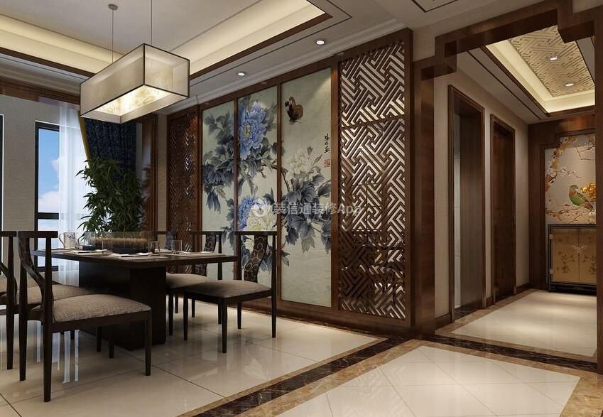 2023轻奢中式餐厅背景墙装修设计效果图