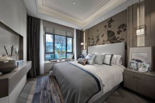 135平米复式住宅新中式卧室床头装修效果图