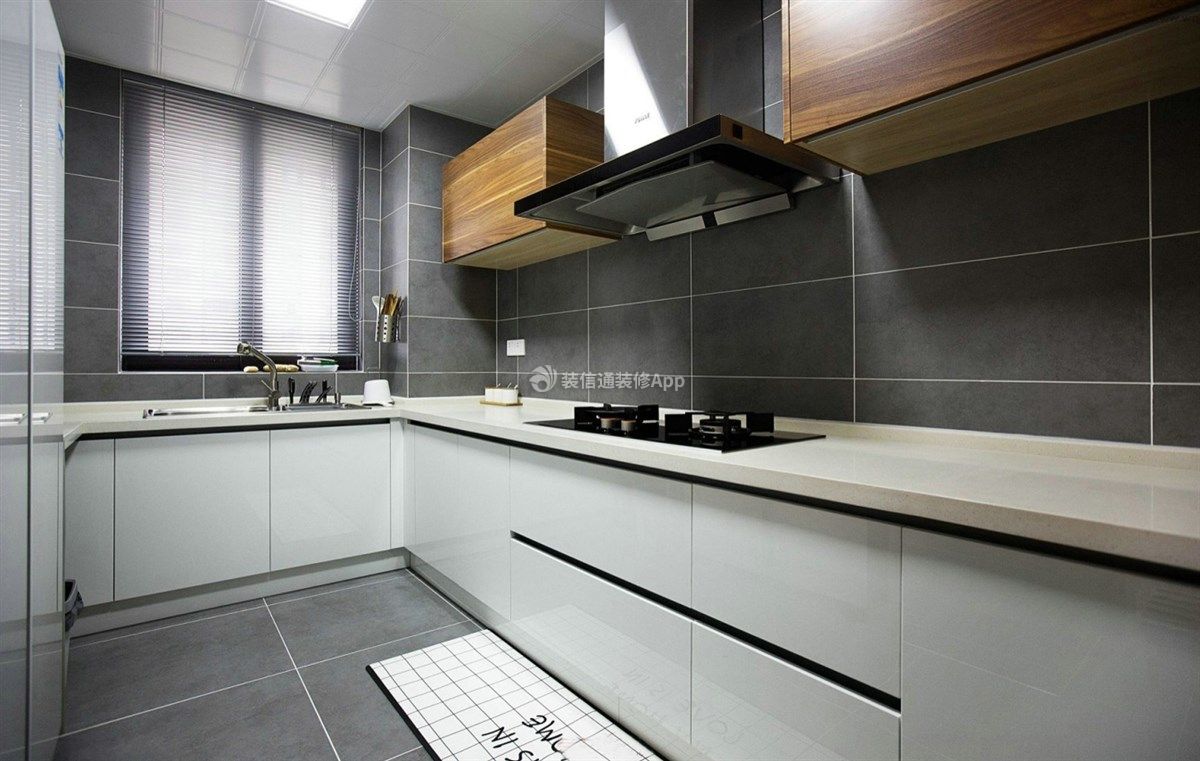 现代简约L型厨房橱柜装修设计效果图