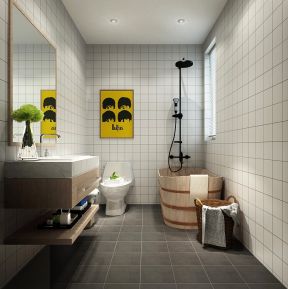 北欧风格卫生间木桶浴缸装潢设计效果图