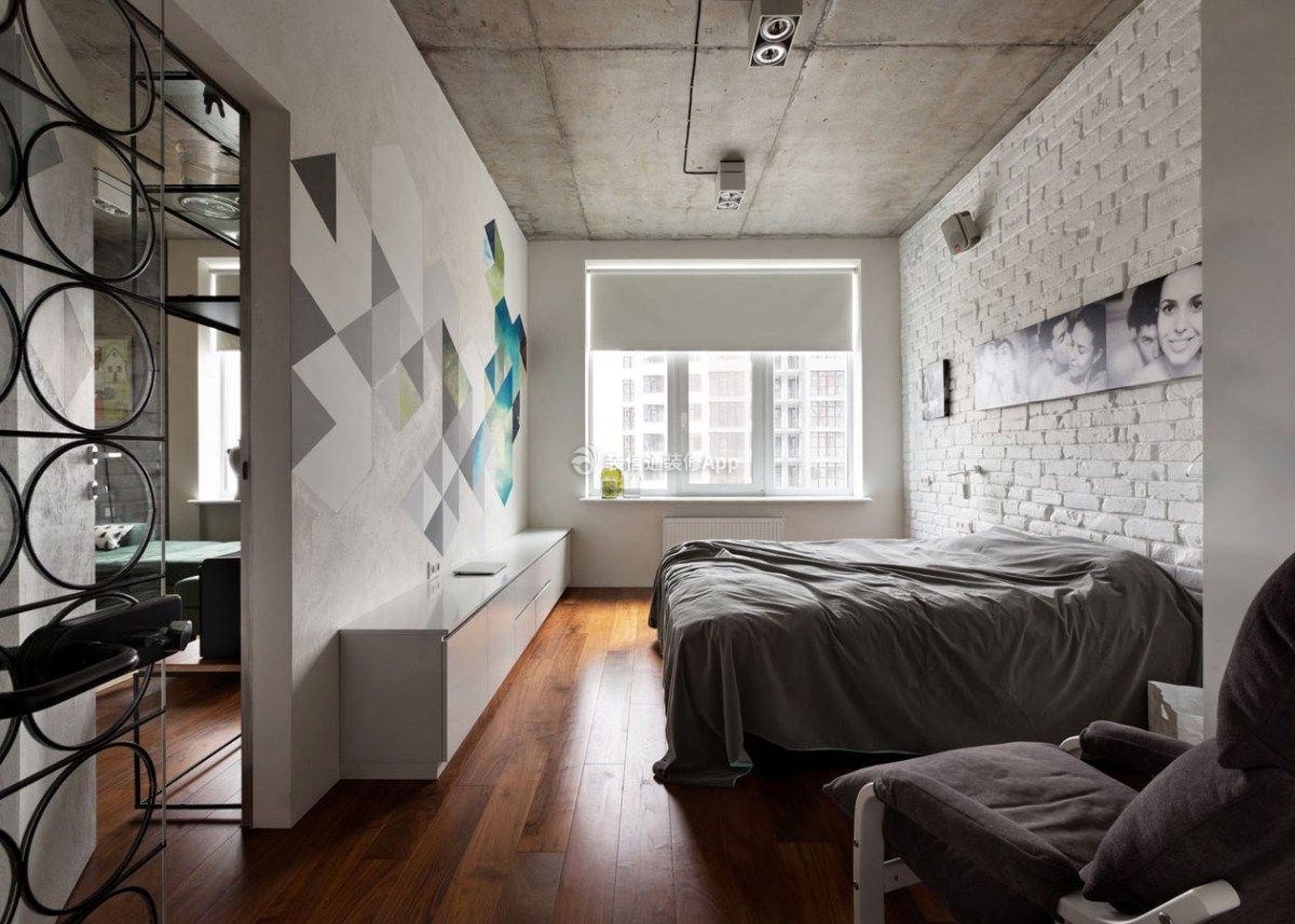 60平米现代工业风卧室装修设计效果图