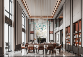 新中式别墅餐厅灯饰效果图