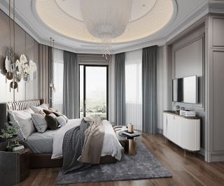 法式现代别墅卧室装潢设计效果图