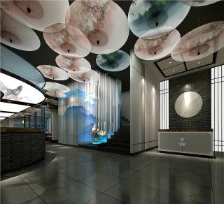 广州中式餐厅创意吊顶装饰效果图