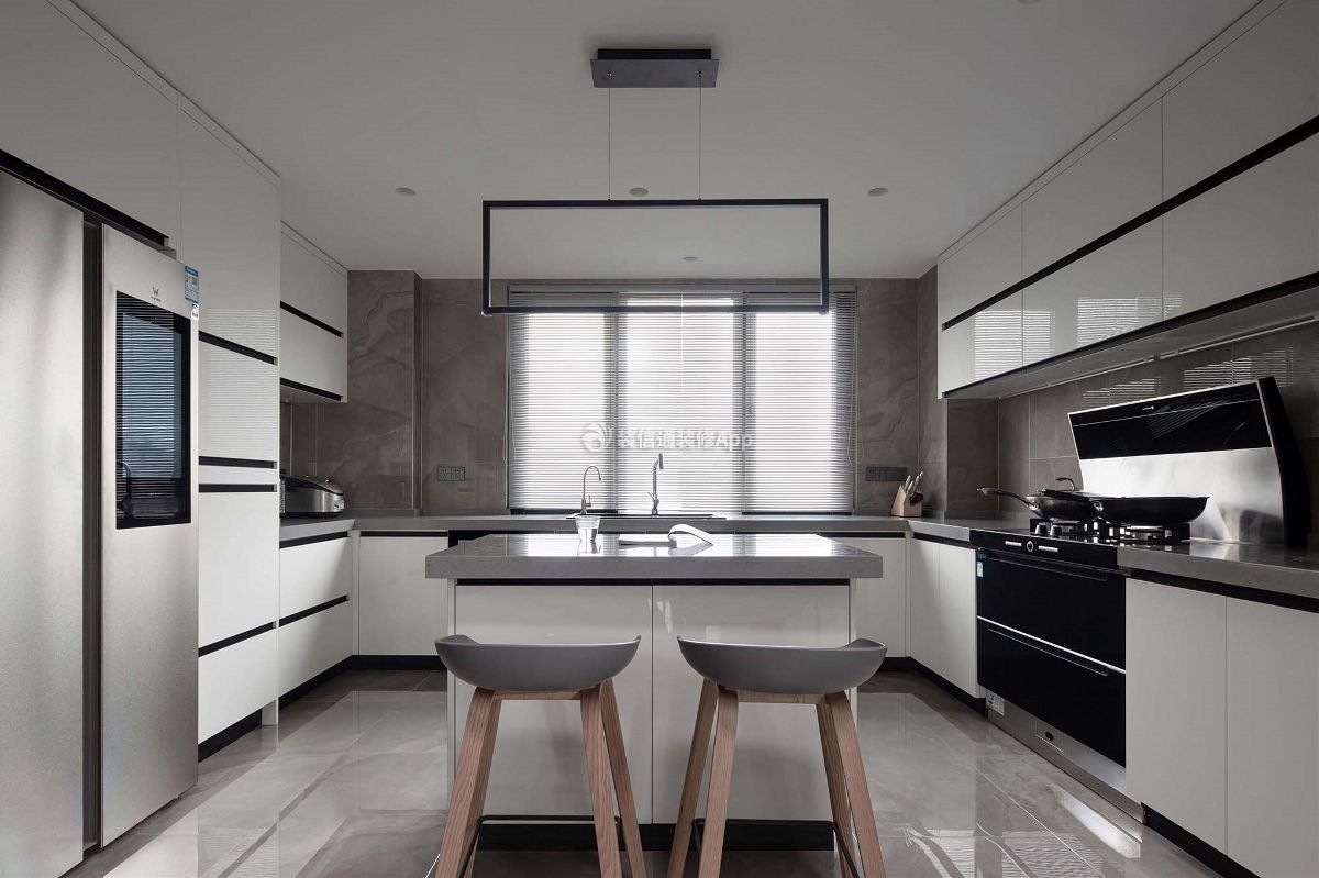 140平米现代住宅开放式厨房设计效果图