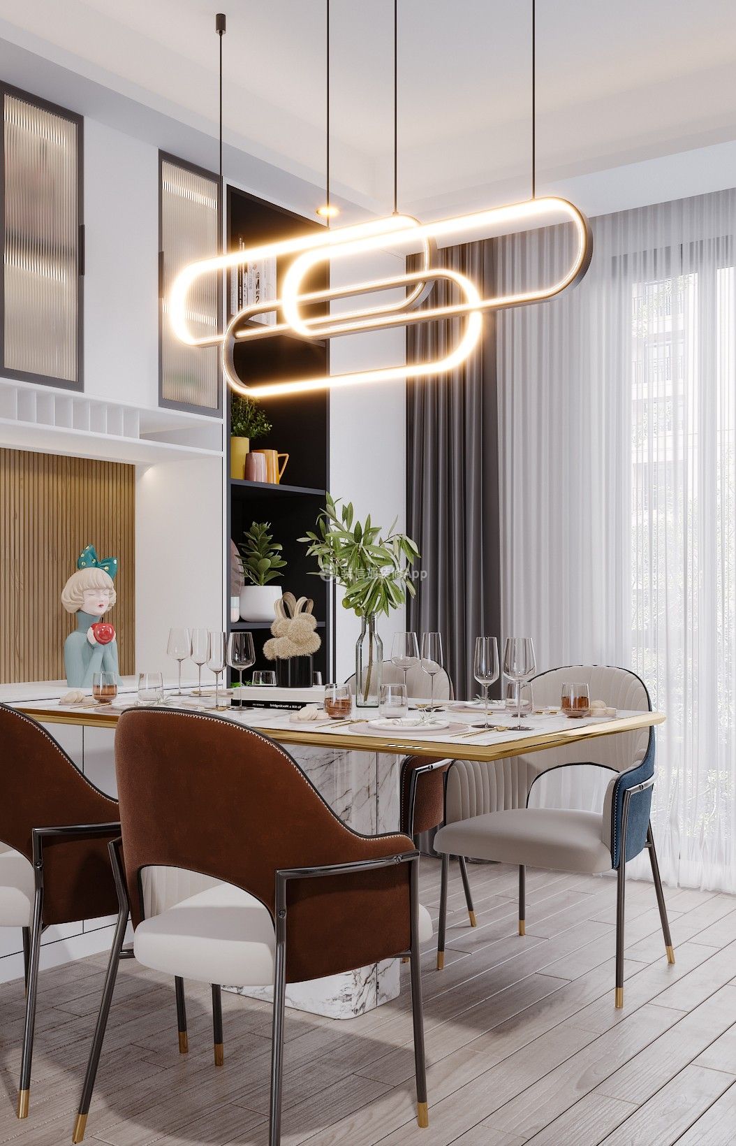 120平米现代住宅餐厅灯具效果图