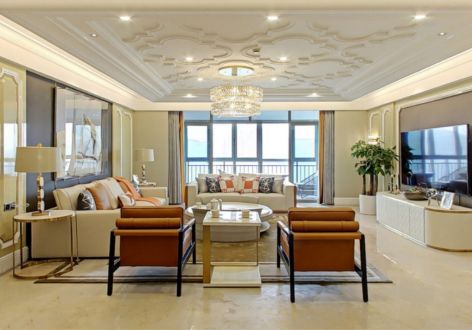 中海海港城160㎡三居室轻奢风格装修案例