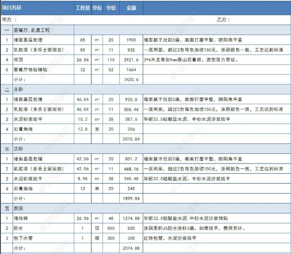 家裝報(bào)價(jià)明細(xì)表