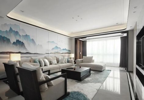 珠江四季悦城109平米新中式风格三室两厅装修案例