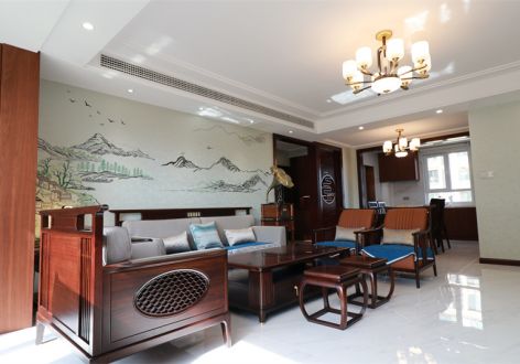 烟台保利爱尚海小区140平米新中式风格装修案例
