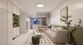 【西安魯班裝飾】賽格中京坊一居室65平米奶油風(fēng)設(shè)計(jì)