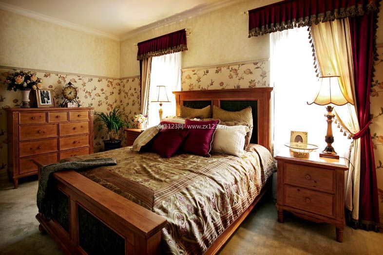 床,美式风实木棕色双人床