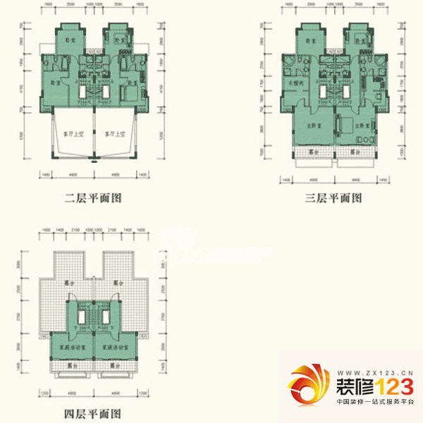 御峰园户型图1期水岸双拼（T5型） 4室2厅4卫1厨