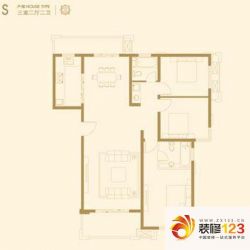上海建筑户型图S户型图 3室2厅2卫1厨