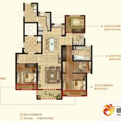 景瑞望府户型图E户型 3室2厅2卫1厨