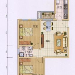 六合轩府户型图6号楼标准层J户型 2室2厅1卫1厨