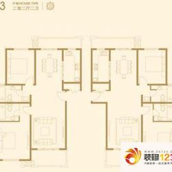 上海建筑户型图E3户型图 2室2厅2卫1厨