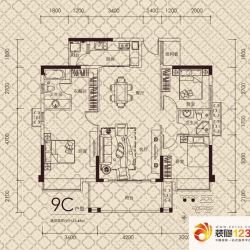 宏益公馆精英汇户型图9栋C户型 3室2厅2卫1厨