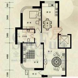 水岸花都户型图94.95平户型 2室2厅1卫1厨