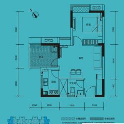 润宇华庭户型图B户型 1室2厅1卫1厨