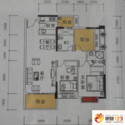 乔弘模范生户型图3号楼01户型 2室2厅1卫1厨