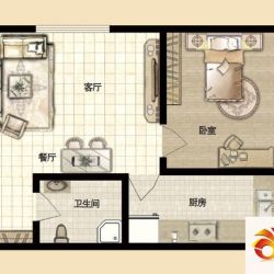 广厦城市之巅户型图1#楼A13户型 1室1厅1卫1厨