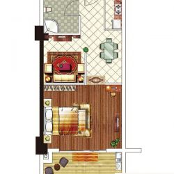 海峡汽车文化广场户型图6#楼E户型 1室2厅1卫1厨