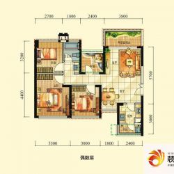 特发和平里户型图D户型偶数层户型图 3室2厅1卫1厨