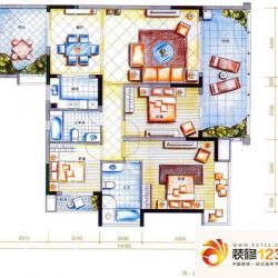 汤泉半岛户型图1、3栋C单元03号户型图 3室2厅2卫