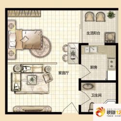 广厦城市之巅户型图1#楼A14户型 1室1卫1厨