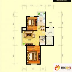 冠城国际户型图1/3号楼a户型图 2室1厅1卫1厨