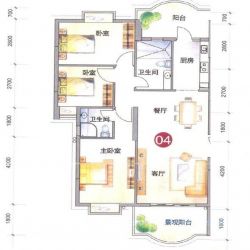 华轩三期桃花源户型图三期F栋01单元4户型 3室2厅2卫1厨