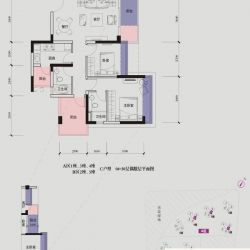 莱蒙水榭春天户型图6期A区1、3、4座，B区2、3座C户型 3室2厅2卫1厨