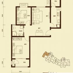 宜佳上东城户型图f户型反3#两室一厅一卫 2室1厅1卫1厨