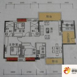 乔弘模范生户型图3号楼03户型 2室2厅2卫1厨