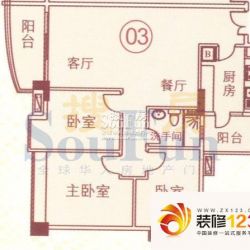 锦东花园户型图B16座标准层03单元 3室2厅1卫1厨
