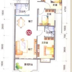 华轩三期桃花源户型图三期E栋01单元2户型 3室2厅2卫1厨