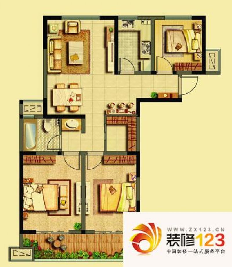 泰盈八千里户型图二期蓝岸C户型 3室2厅1卫1厨