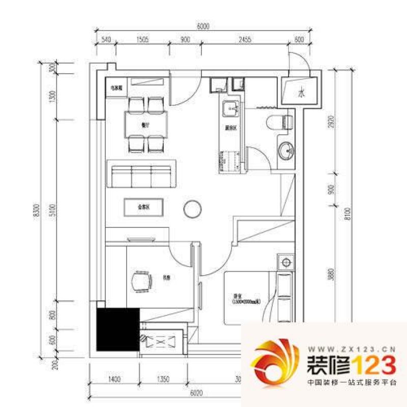 福雷德广场单身公寓c户型户型图