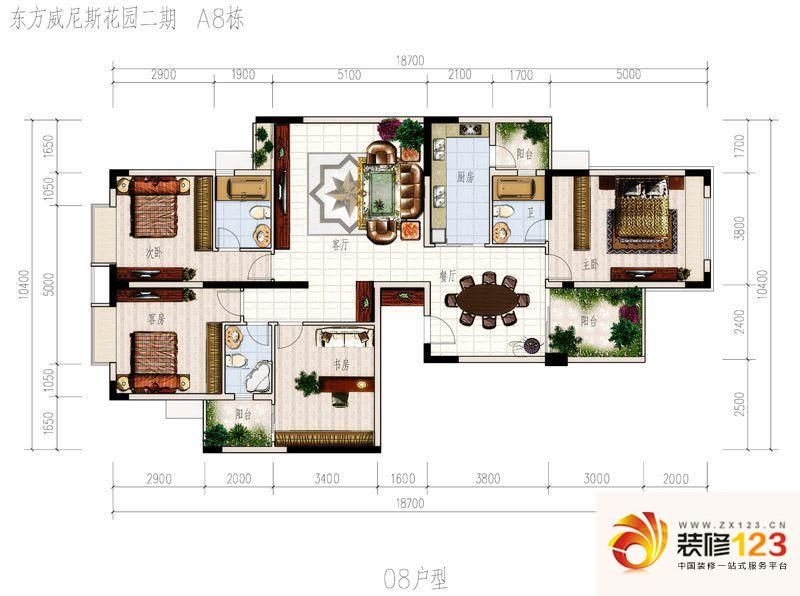 东方威尼斯户型图a8栋0108合拼户型 4室2厅3卫1厨