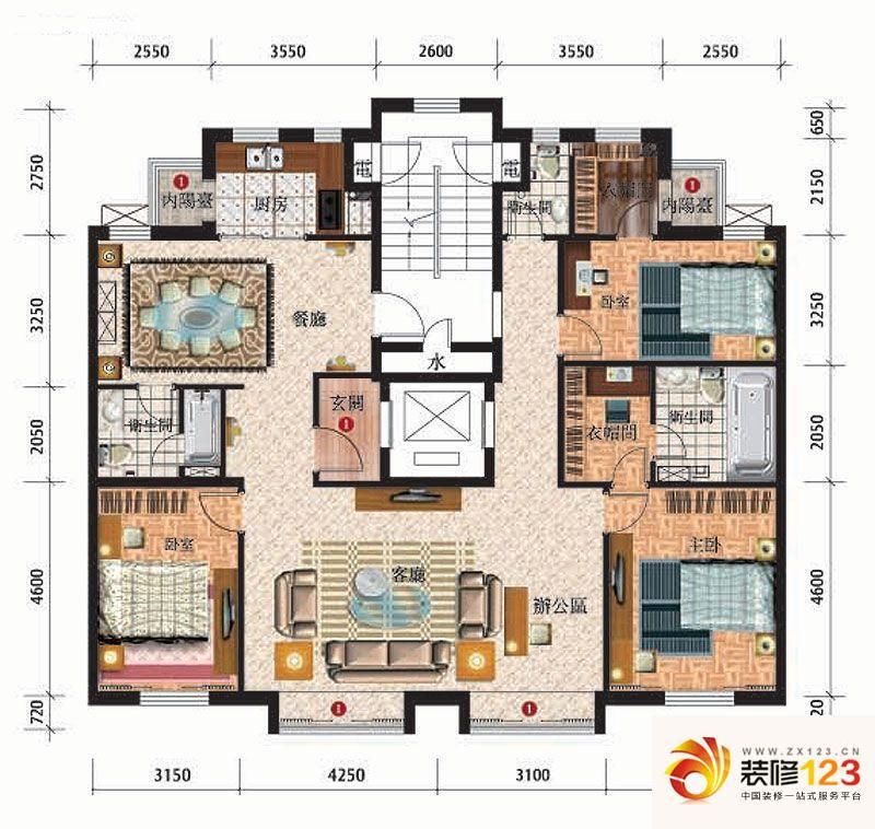 太阳世家户型图86平拼86平户型图 3室2厅3卫1厨