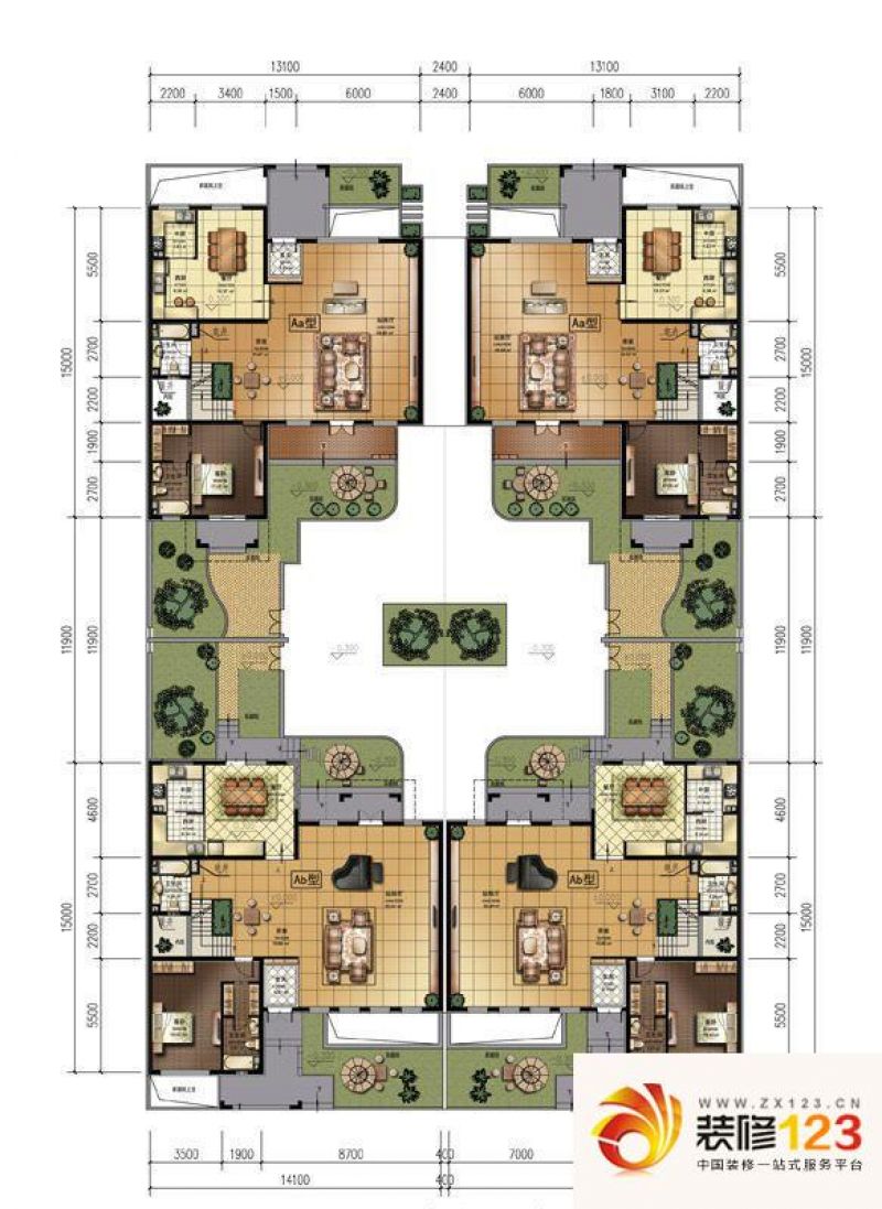 金隅乐府户型图320/340平米合院别墅户型首层平面 5室3厅5卫2厨