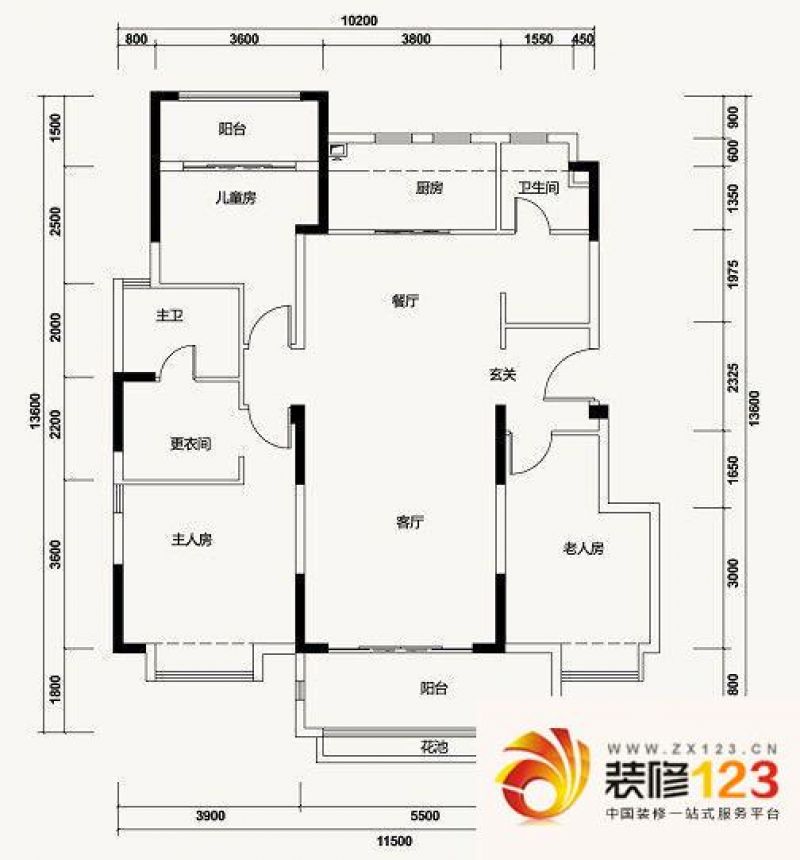 万科白沙润园户型图d户型 3室2厅2卫1厨