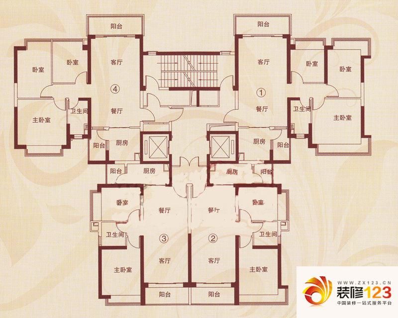 郑州恒大名都户型图2号楼1单元标准层平面图 3室2厅1卫1厨