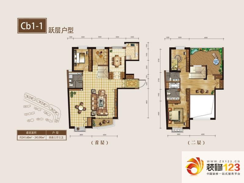 兰州鸿运润园cⅢ鸿运润园cⅢ户型图cb1-3跃层户型 3室3厅3卫1厨图片