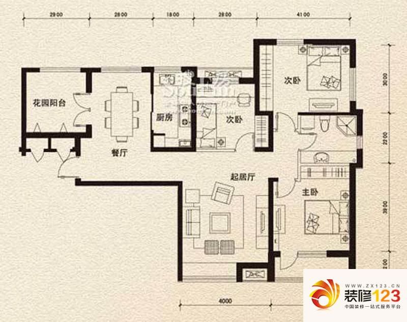 长城世纪华府户型图户型 3室2厅1卫1厨