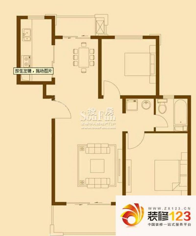 上海建筑户型图E’户型图 2室1厅1卫1厨